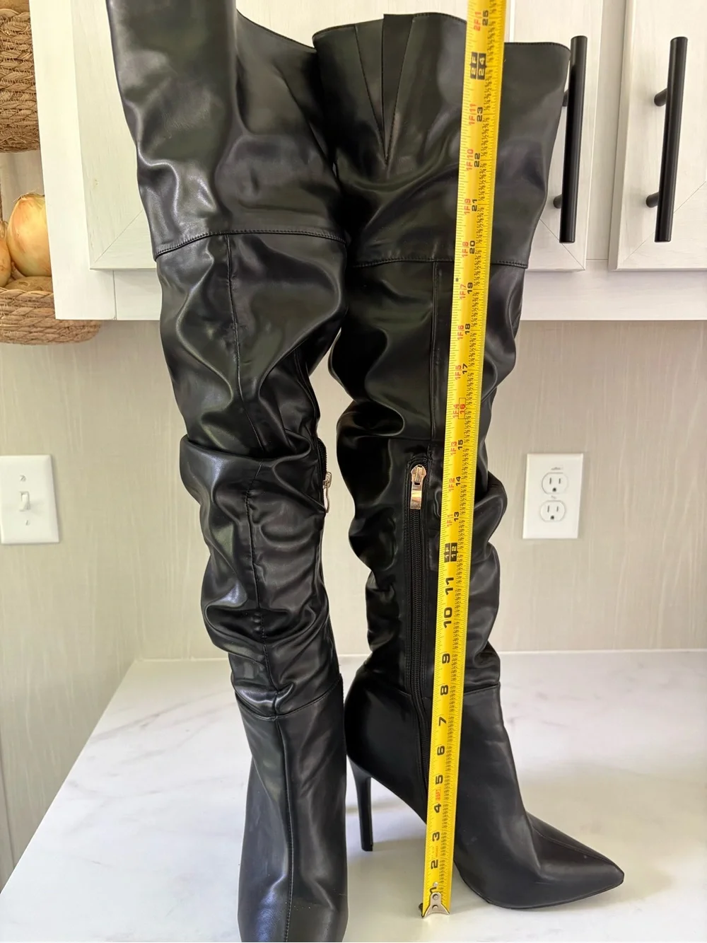 Women’s Black Leather like, Over-the-Knee Pointed-Toe Stiletto Boots SZ-8